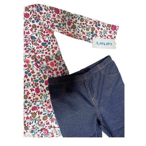 Carters Baby Girls Size 18 Months 2pc Floral Outfit Set Pants Bodysuit long - Picture 3 of 12